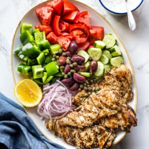 Grilled Greek Chicken Greek Salad with Coconut Tzaziki Paleo Whole30 Healthy Salad Recipe Easy